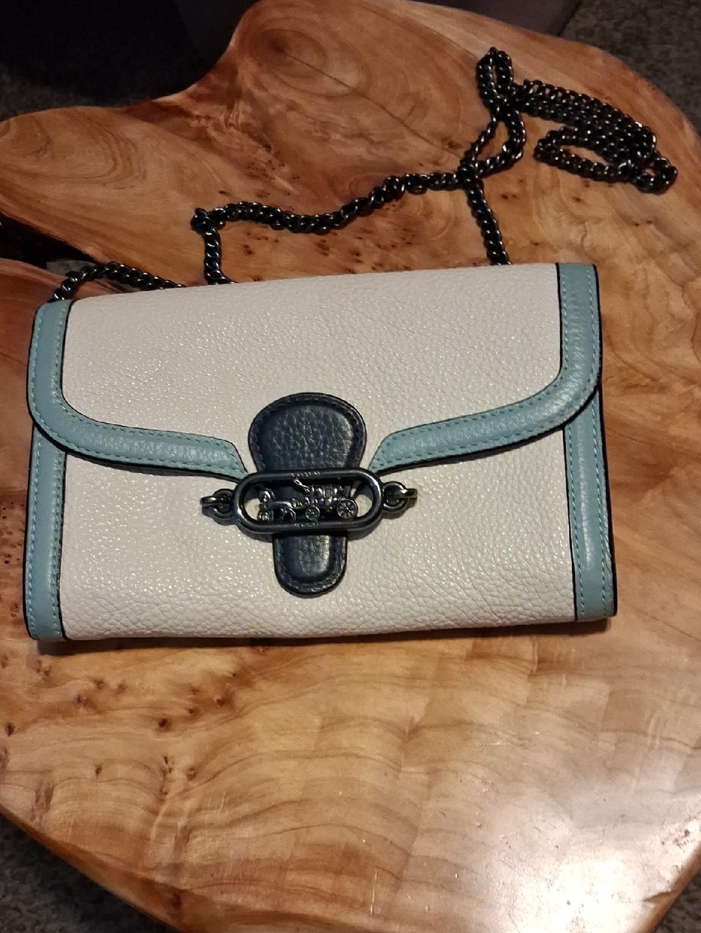 Coach White and Light Blue Leather Crossbody Bag